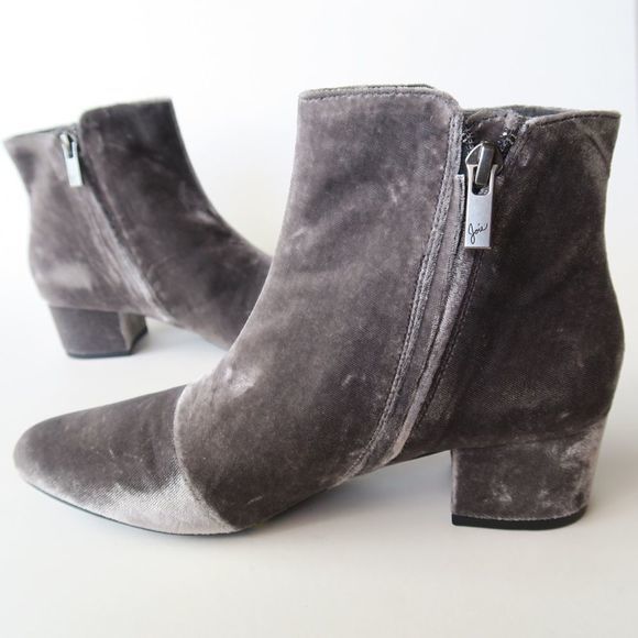 JOIE Silver Fenellie velvet Block Heel Booties - Picture 4 of 8